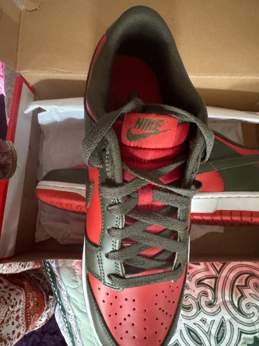 Nike Olive Green and Red Low-Top Sneakers